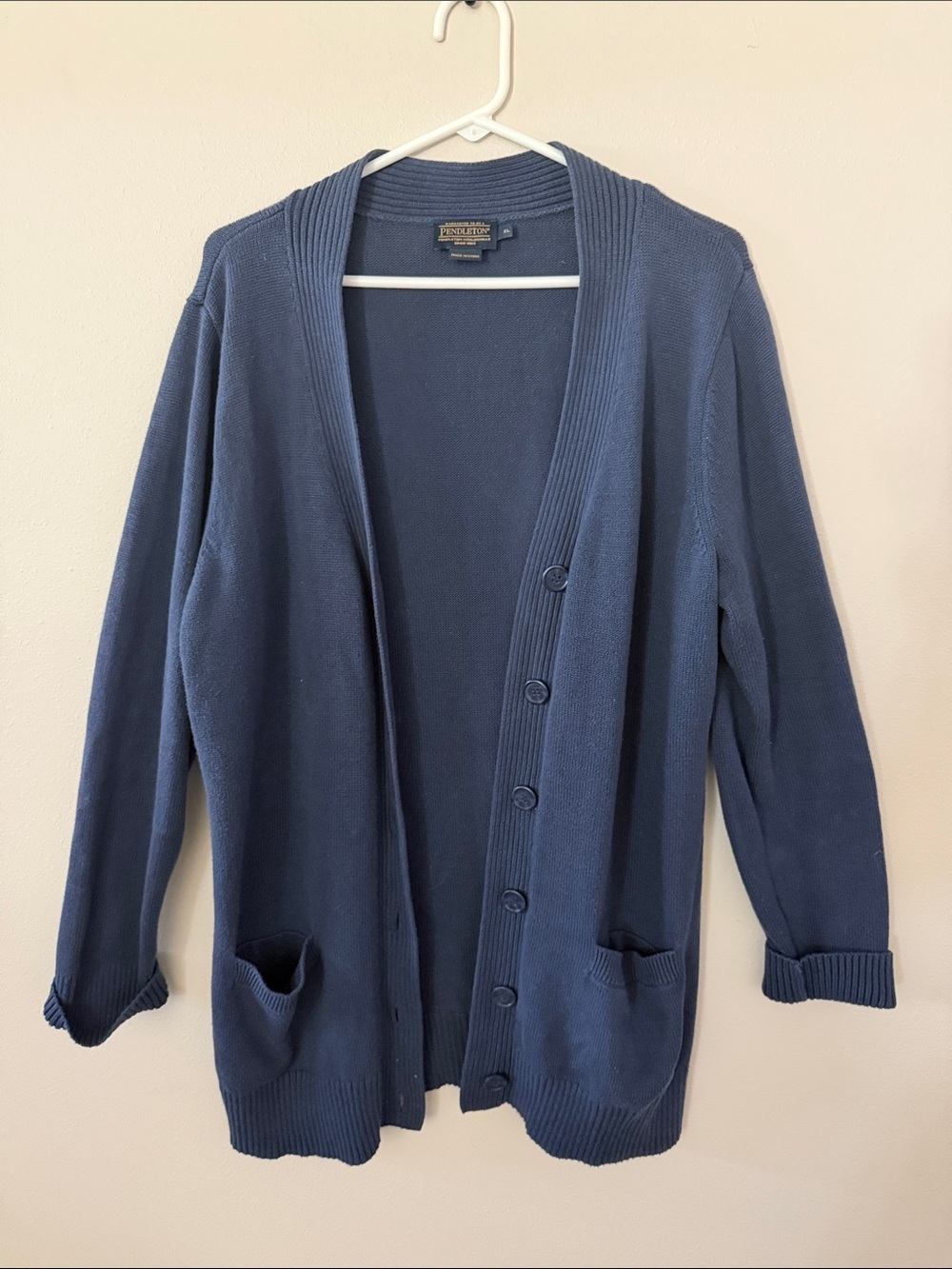 Pendleton Navy Button-Front Cardigan with Pockets